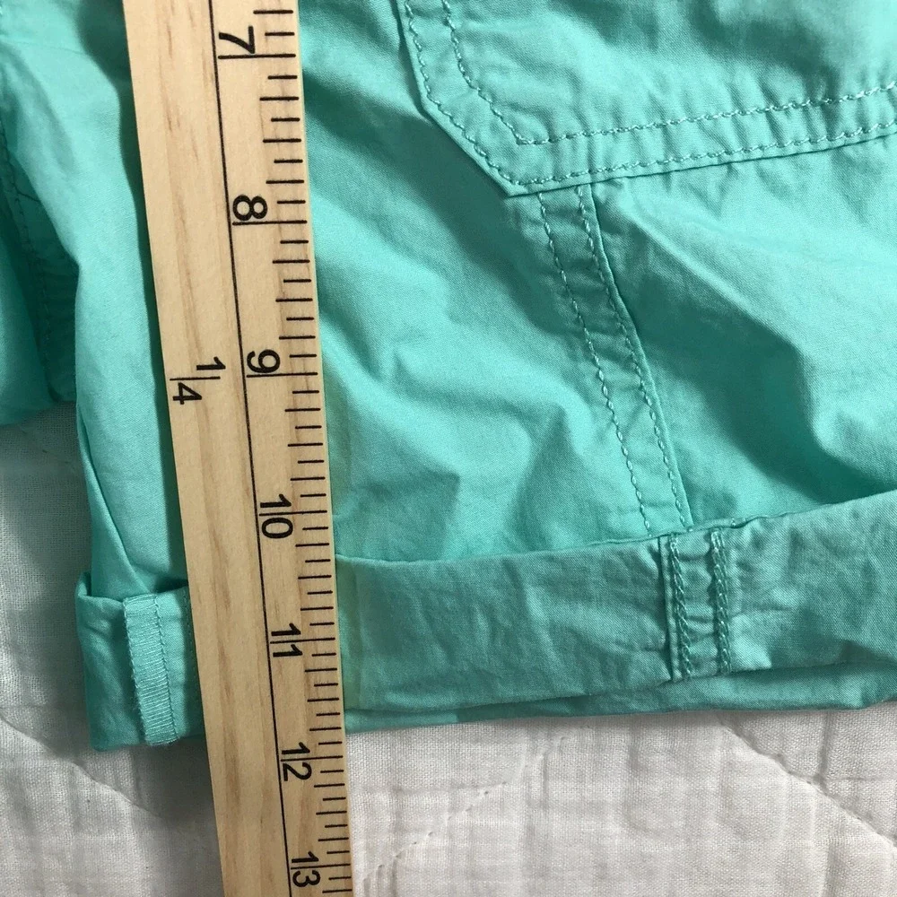 SO Shorts Girls 12 Aqua Blue Utility‎ Bermuda Cuffed Adjustable Waist Mid Rise